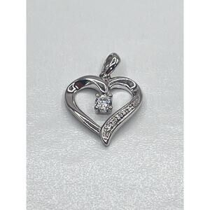Silver 925 Love Heart Pendant Only No Necklace Clear Crystal In The Center